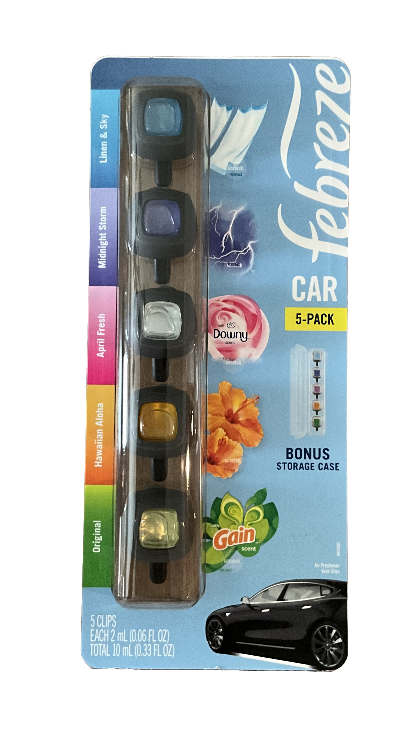 C1 - Febreze Car 5 pack  Original Gain, Hawaiian Aloha, April Fresh, Midnight Storm, Linen Sky