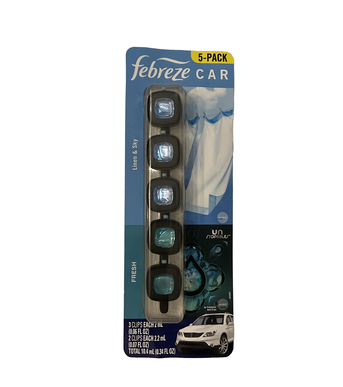 C2 - Febreze Car 5-Pack Three Linen Sky Scents, Two Fresh Scents